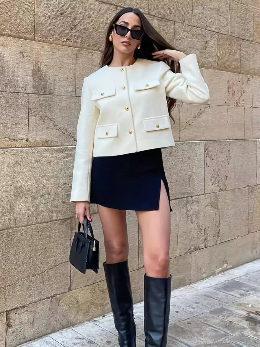 Jaqueta curta de tweed para mulher