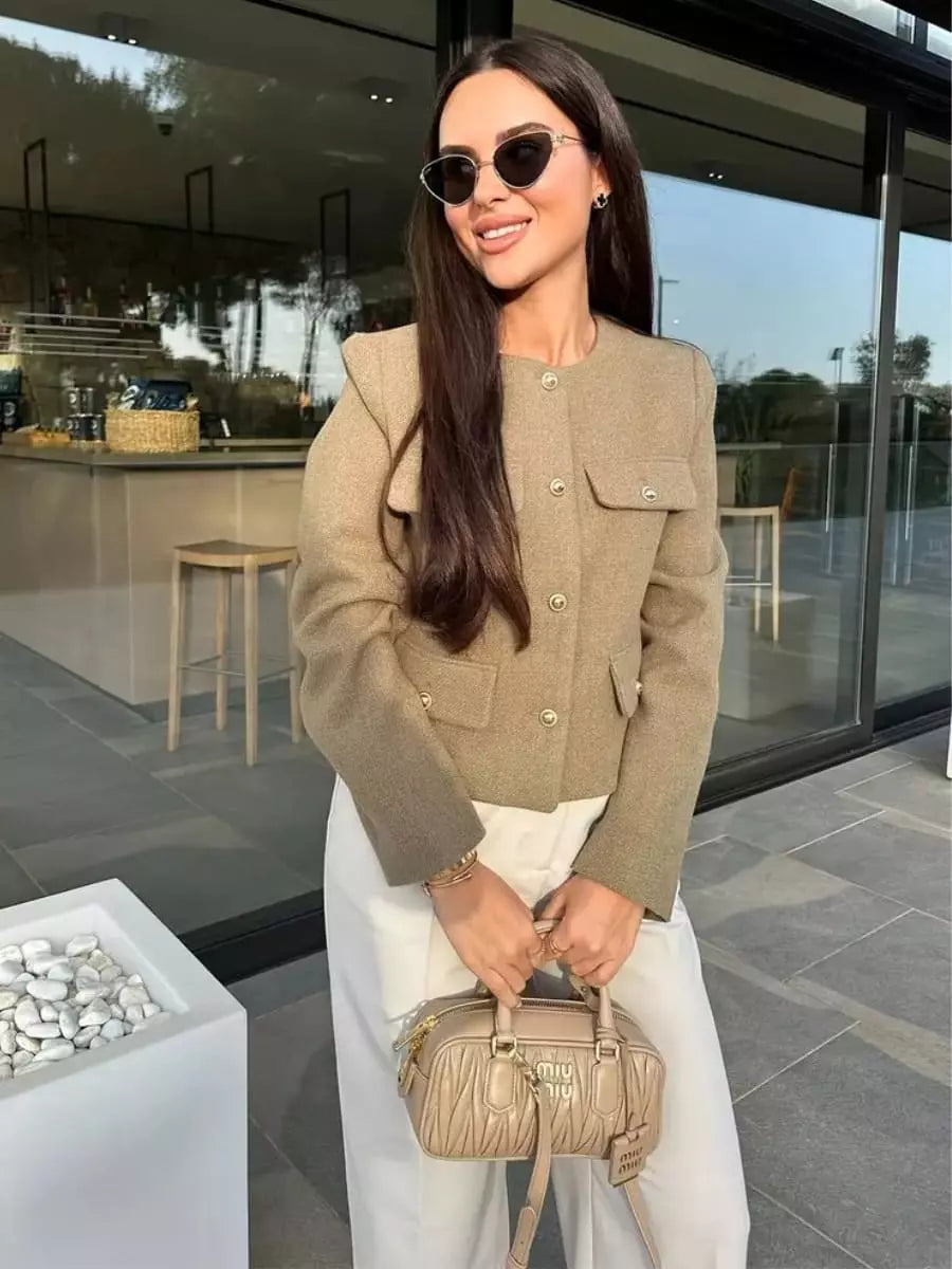 Jaqueta curta de tweed para mulher