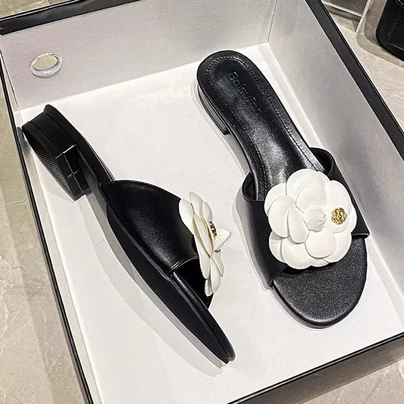 Sandalias de Mujer Cómodas con Tacón Bajo y Flor