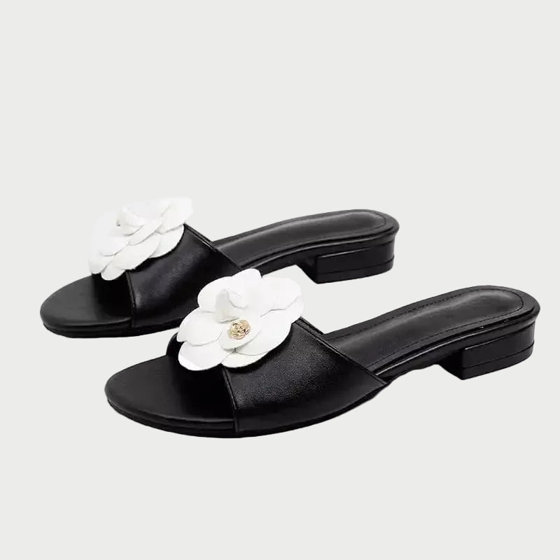 Sandalias de Mujer Cómodas con Tacón Bajo y Flor
