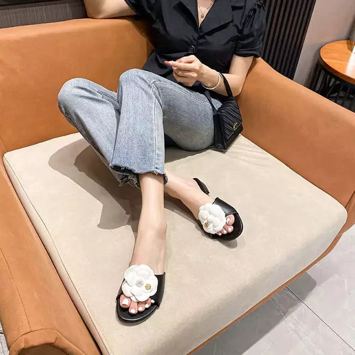 Sandalias de Mujer Cómodas con Tacón Bajo y Flor