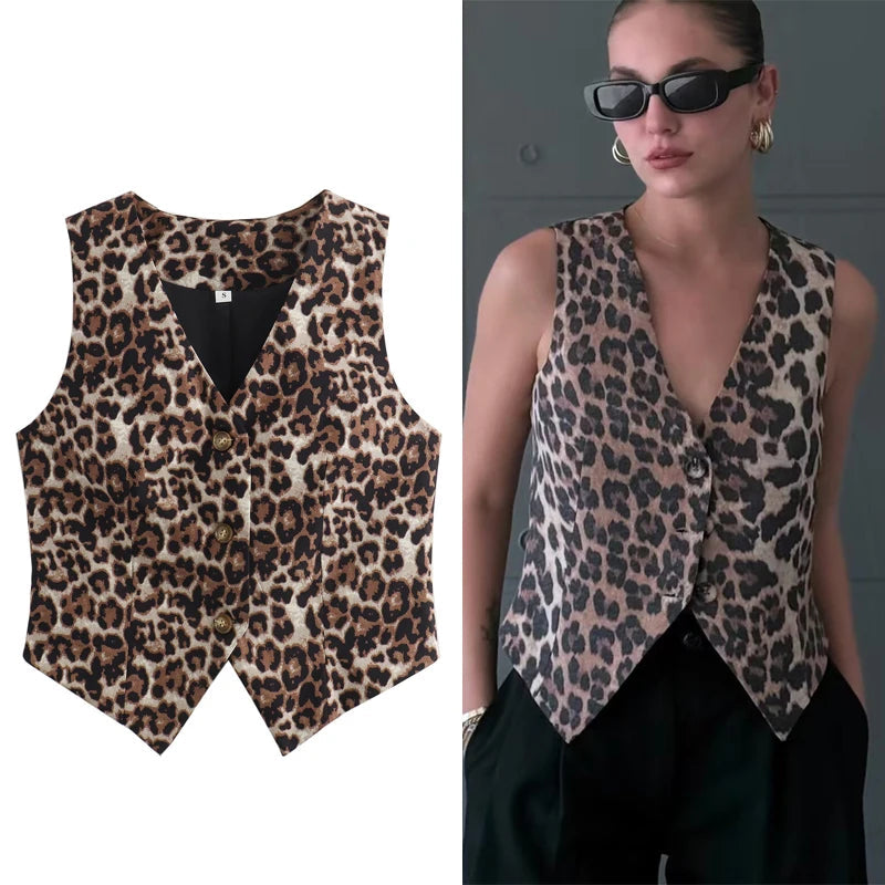 Chaleco Corto con Estampado de Leopardo