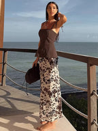 Conjunto Coordinado Estampado para Mujer (Camisa y Falda Midi)