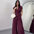 Conjunto Coordinado de Blusa Cruzada y Pantalón Fluido