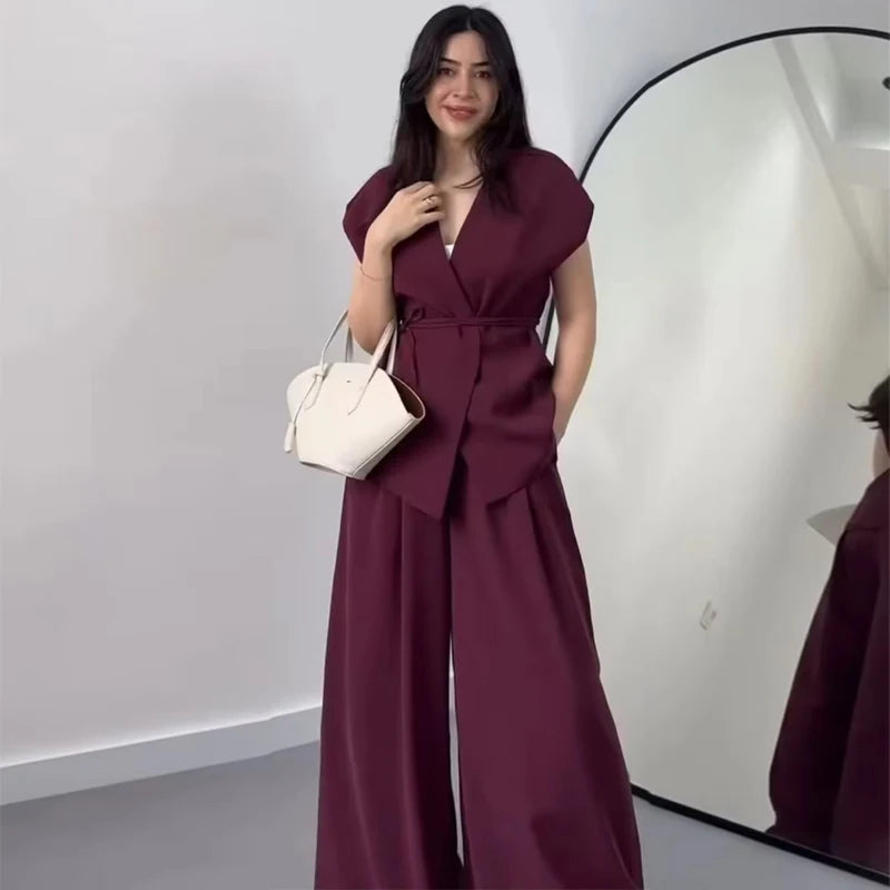 Conjunto Coordinado de Blusa Cruzada y Pantalón Fluido