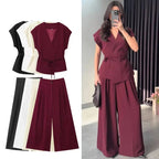 Conjunto Coordinado de Blusa Cruzada y Pantalón Fluido