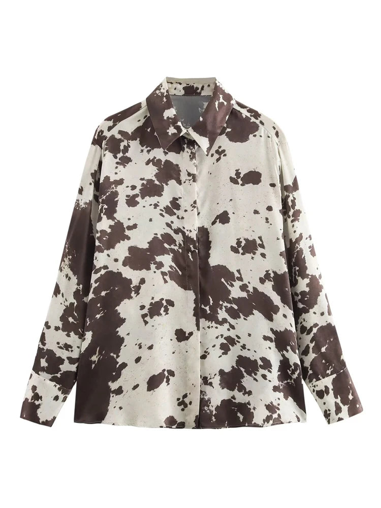 Conjunto Coordinado Estampado para Mujer (Camisa y Falda Midi)