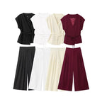 Conjunto Coordinado de Blusa Cruzada y Pantalón Fluido