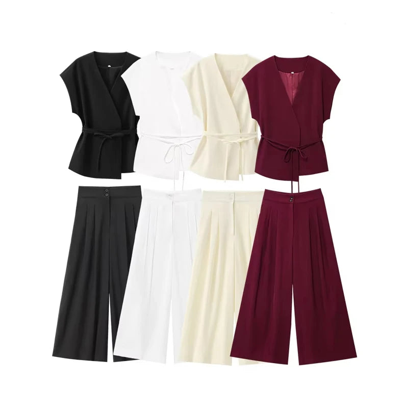 Conjunto Coordinado de Blusa Cruzada y Pantalón Fluido