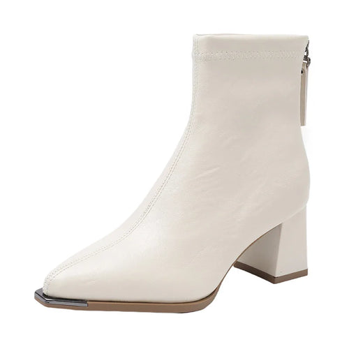 Botines de Mujer de Punta Fina con Tacón Ancho