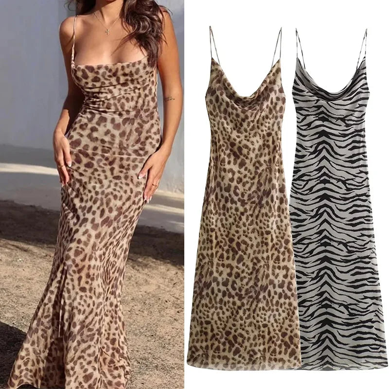 Vestido Midi Lencero con Estampado Animal