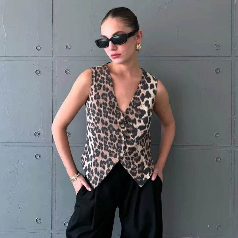Chaleco Corto con Estampado de Leopardo