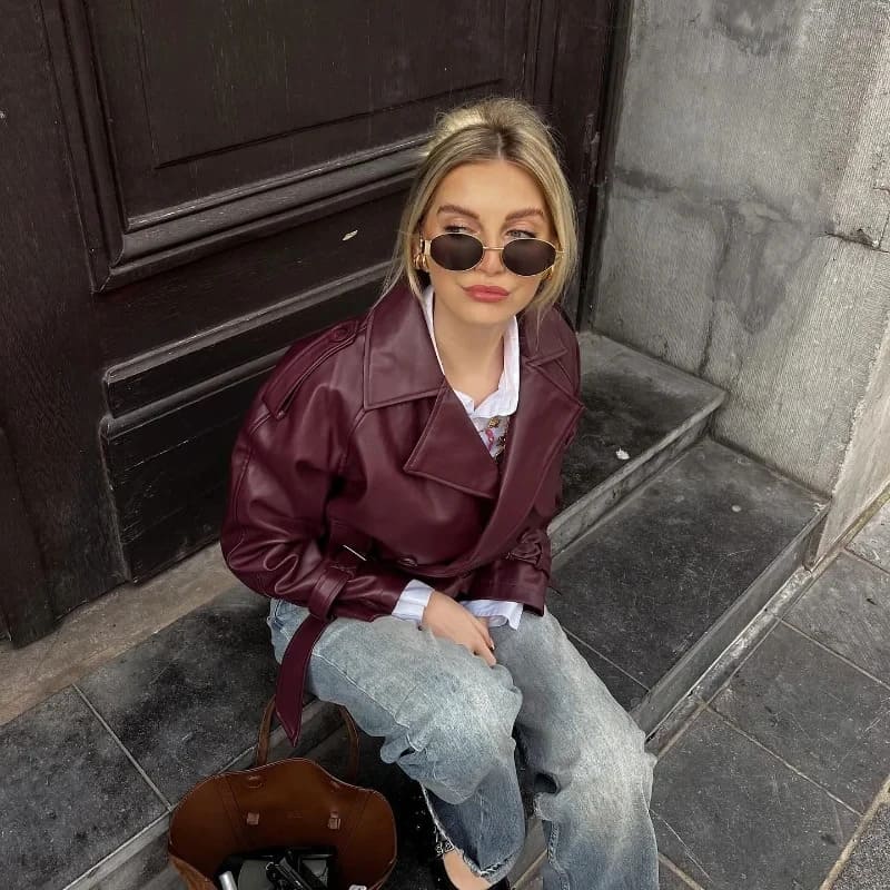 Chaqueta Corta Efecto Piel para Mujer